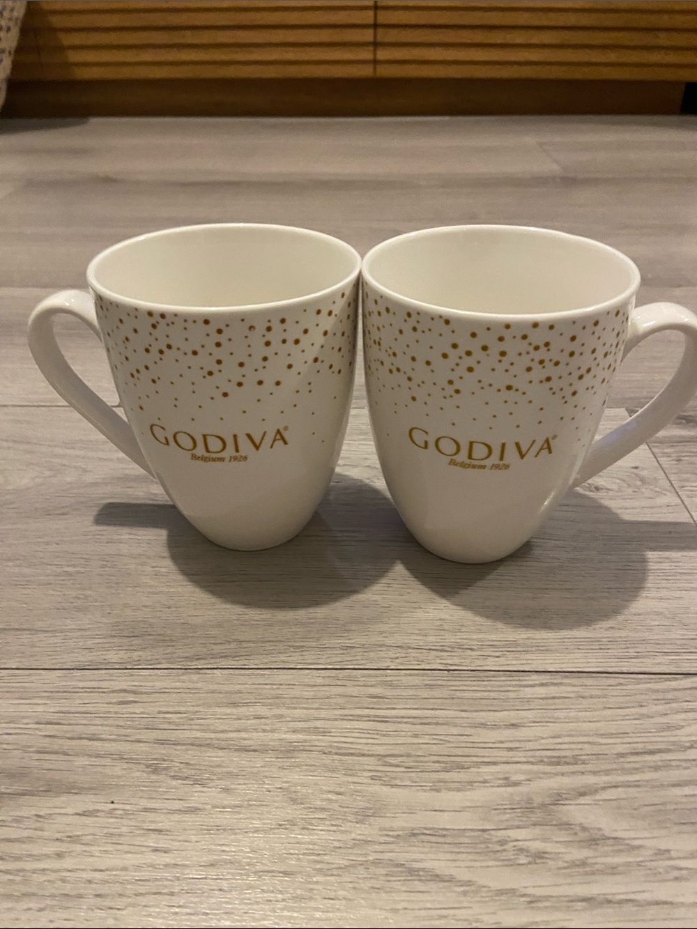 Godiva White Ceramic Mugs with Gold Accent - Set of 2